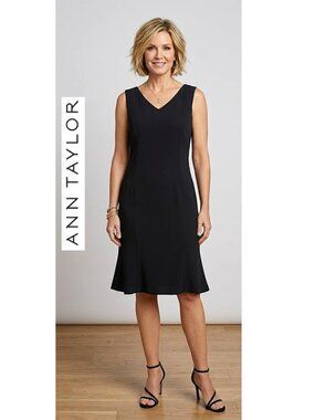 ANN TAYLOR - Black sleeveless v-neck midi dress